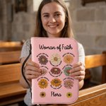 Personalizada Mujer de la Fe Versículos de la Biblia Flor de cuero de la PU Biblia cubierta del libro con el nombre de cremallera y asa de bautismo religioso regalo de cumpleaños para los cristianos