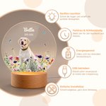 Personalisiertes Blumen Haustier-Foto LED-Nachtlicht mit Holzsockel Namen und Datum Erinnerungsstück Geburtstag Geschenk für Haustierbesitzer