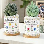 Personalized Crystal-Style Birth Flower Ceramic Planter Pot with Name and Bamboo Tray Home Decor Mother's Day Gift for Mom Grandma
