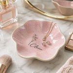 Personalized Watercolour Birth Flower Petal-Shaped Ceramic Jewellery Dish with Name Daily Use Birthday Mother's Day Gift for Her Best Friend