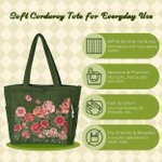 Personalised Butterfly Birth Flower Corduroy Large Capacity Tote Bag with Name and Side Pockets Daily Use Birthday Gift for Women