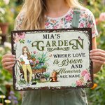 Personalized Retro Cartoon Character Garden Metal Sign with Name and Text Garden Decor Mother's Day Birthday Gift for Grandma Mom Gardening Lovers