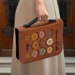 Personalizada Mujer de la Fe Versículos de la Biblia Flor de cuero de la PU Biblia cubierta del libro con el nombre de cremallera y asa de bautismo religioso regalo de cumpleaños para los cristianos