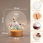 Personalisiertes Blumen Haustier-Foto LED-Nachtlicht mit Holzsockel Namen und Datum Erinnerungsstück Geburtstag Geschenk für Haustierbesitzer