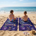 Personalized Bold Neon Gaming Graphic Quick Dry Oversized Beach Towel with Name Summer Vacation Beach Party Birthday Gift Gamers Kids