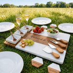 Personalizado grabado Nombre Mármol 11 Pcs Tabla de Cortar Posavasos Set con Tazón de Cerámica Cumpleaños Aniversario Regalo para la Familia Amigo