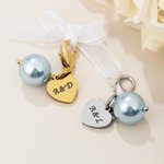 Personalised Blue Pearl Heart Charm Bouquet Clip with Text and Floral Card Something Blue Wedding Engagement Gift for Bride Bridesmaid
