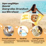 Personalisiertes Strandtuch mit niedlichem Tier und Initiale | mit Namen | aus Mikrofaser | schnelltrocknend | Sommer-Geburtstagsgeschenk für Kinder