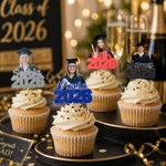 Personalized Multi-Color Photo Cupcake Topper with Name and Year Cake Decoration Graduation Gift for Graduate Friend