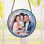 Personalisierter Sonnenfänger im Buntglas-Stil | mit Familienfoto und Text | Fensterdeko | Geburtstag Geschenk für Mama Oma