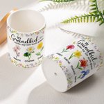 Personalized Crystal-Style Birth Flower Ceramic Planter Pot with Name and Bamboo Tray Home Decor Mother's Day Gift for Mom Grandma