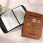 Personalizada Mujer de la Fe Versículos de la Biblia Flor de cuero de la PU Biblia cubierta del libro con el nombre de cremallera y asa de bautismo religioso regalo de cumpleaños para los cristianos