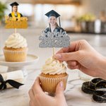 Personalized Multi-Color Photo Cupcake Topper with Name and Year Cake Decoration Graduation Gift for Graduate Friend