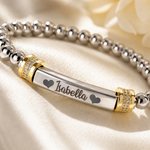 Personalised Delicate Heart Wings Bracelet with Engraved Name Meaningful Birthday Mother's Day Gift for Kids Mom Grandma