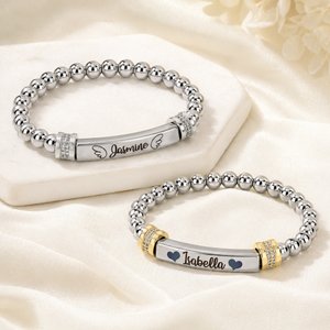 Personalised Delicate Heart Wings Bracelet with Engraved Name Meaningful Birthday Mother's Day Gift for Kids Mom Grandma