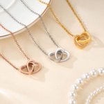Personalized Double Heart Pendant Necklace with Name Birthday Anniversary Mother's Day Gift for Mom Grandma Woman