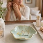 Personalized Watercolour Birth Flower Petal-Shaped Ceramic Jewellery Dish with Name Daily Use Birthday Mother's Day Gift for Her Best Friend