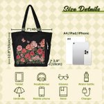 Personalised Butterfly Birth Flower Corduroy Large Capacity Tote Bag with Name and Side Pockets Daily Use Birthday Gift for Women