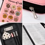 Personalizada Mujer de la Fe Versículos de la Biblia Flor de cuero de la PU Biblia cubierta del libro con el nombre de cremallera y asa de bautismo religioso regalo de cumpleaños para los cristianos