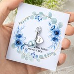 Personalised Blue Pearl Heart Charm Bouquet Clip with Text and Floral Card Something Blue Wedding Engagement Gift for Bride Bridesmaid