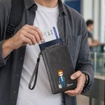 Personalized Cartoon Character PU Leather Passport Holder Wallet with Name Travel Essential Birthday Gift for Family Friends