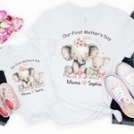 Personalisierter Babybody zum Thema Elefantenfamilie | T-Shirt im Partnerlook wählbar | 100% Baumwolle | mit Namen | Muttertag Geschenk für Babys Mama