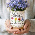Personalized Crystal-Style Birth Flower Ceramic Planter Pot with Name and Bamboo Tray Home Decor Mother's Day Gift for Mom Grandma