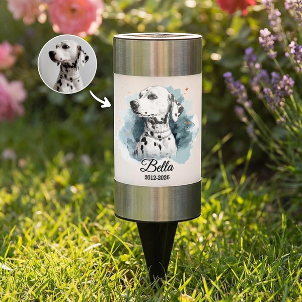 Personalized Pet Photo Solar Garden Light with Name and Date Garden Decor Pet Loss Memorial Gift for Pet Lovers Owners