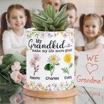 Personalized Crystal-Style Birth Flower Ceramic Planter Pot with Name and Bamboo Tray Home Decor Mother's Day Gift for Mom Grandma