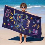 Personalized Bold Neon Gaming Graphic Quick Dry Oversized Beach Towel with Name Summer Vacation Beach Party Birthday Gift Gamers Kids