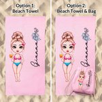 Personalised Multicolour Birth Flower Cartoon Women Girl Soft Quick Dry Beach Towel with Name Vacation Beach Accessories Gift for Friend