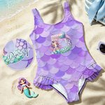 Personalized Cartoon Mermaid Scales One-Piece Swimsuit with Initial and Name Swim Sandbeach Essentials Summer Vocation Birthday Gift for Girls