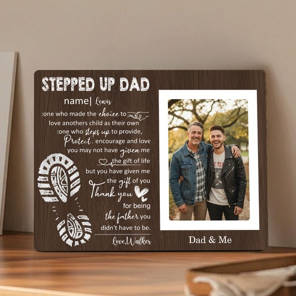 Personalised Stepped Up Dad Photo Frame Ornament with Name and Text Home Decor Father's Day Birthday Gift for Stepdad Family