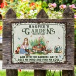 Personalized Garden Theme Cartoon Character Horizontal Metal Sign with Name Garden Door Decor Birthday Gift for Grandma Mom Garden Lover