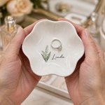 Personalized Watercolour Birth Flower Petal-Shaped Ceramic Jewellery Dish with Name Daily Use Birthday Mother's Day Gift for Her Best Friend