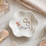 Personalized Watercolour Birth Flower Petal-Shaped Ceramic Jewellery Dish with Name Daily Use Birthday Mother's Day Gift for Her Best Friend