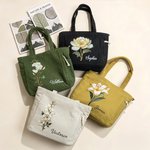 Personalized Birth Flower Large Capacity Corduroy Tote Bag with Name Daily Use Commuting Travel Birthday Gift for Women Office Workers