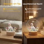 Personalisiertes Blumen Haustier-Foto LED-Nachtlicht mit Holzsockel Namen und Datum Erinnerungsstück Geburtstag Geschenk für Haustierbesitzer