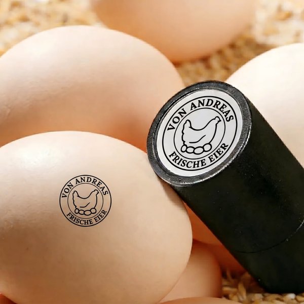 Personalisierter Eierstempel mit Text und Namen | inklusive lebensmittelechter Tinte und Box | Geburtstag Geschenk für Familie Landwirte Hobbyzüchter