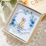 Personalised Blue Pearl Heart Charm Bouquet Clip with Text and Floral Card Something Blue Wedding Engagement Gift for Bride Bridesmaid
