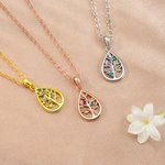 Personalised 1-6 Birthstones Tree of Life Necklace Dainty Jewellery Daily Wear Mother’s Day Gift for Mom Friend
