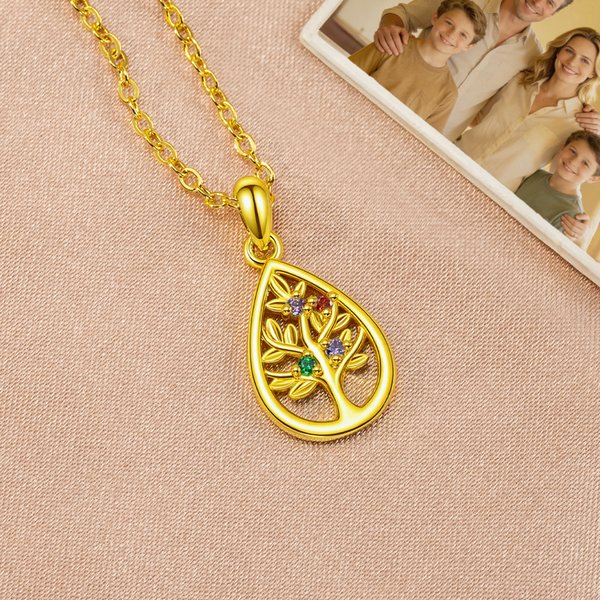 Personalized 1-6 Birthstones Tree of Life Necklace Dainty Jewelry Daily Wear Mother’s Day Gift for Mom Friend