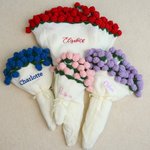 Personalised Crocheted Rose Bouquet Blanket with Embroidered Name Home Decor Birthday Anniversary Gift for Wife Girlfriend Her