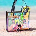 Personalizzata Lettera floreale olografica trasparente Tote Bag con nome Uso quotidiano Festa della mamma Regalo di vacanza sulla spiaggia per la mamma Donna Ragazza