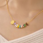 Personalised Birth Flower Colourful 3D Enamel Bubble Letter Name Necklace Birthday Anniversary Gift for Women Girls