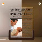 Personalised The New York Times Style Photo LED Night Light with Wooden Base Name Text Home Bedroom Decor Father's Day Gift for Dad
