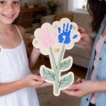 Gepersonaliseerd 1-2 Bloemen Handafdrukken Houten Bord met Naam en Tekst Verjaardag Moederdag Cadeau voor Mama Vrouwen