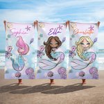 Gepersonaliseerd Extra Groot en Sneldrogend Strandlaken met Cartoon Zeemeermin en Naam Perfect Cadeau voor Meisjes voor Zomervakantie of Verjaardag