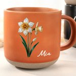 Personalised Pearl Effect Birth Flower 12 oz Ceramic Coffee Mug with Handle and Name Daily Use Birthday Mother's Day Gift for Women
