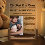 Personalised The New York Times Style Photo LED Night Light with Wooden Base Name Text Home Bedroom Decor Father's Day Gift for Dad